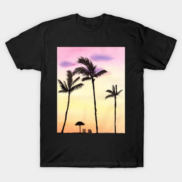 Palm Trees with yellow and pink sunset T-Shirt by Sandraartist